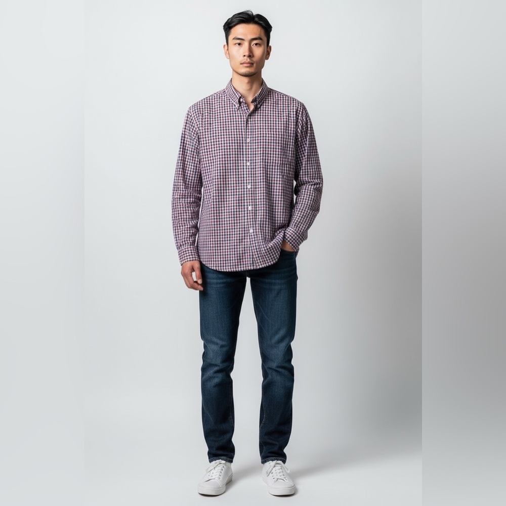 Mens J Crew Button Down Shirt . Classic Secret Wash Organic Cotton . Large